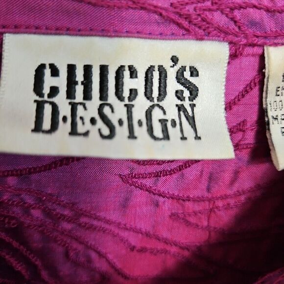 Chico's Design Sz XL Silk Blouse Reflective Pink Beaded Embroidery - Picture 6 of 13